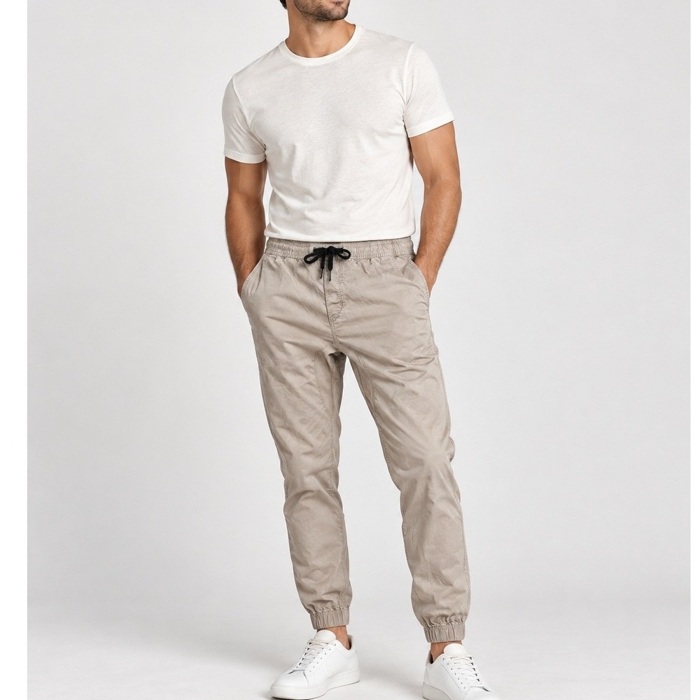 Zanerobe Mens Beige Taupe Sureshot Jogger Pants Size 34 Cotton Drop Crotch